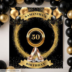 Stijlvolle 50e verjaardag Tapestry Gouden Glitter  Wandkleed