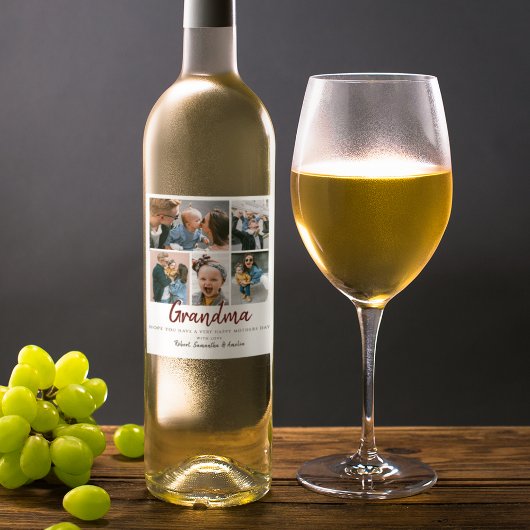 Stijlvolle 5 foto collage Moederdag Wijn Etiket