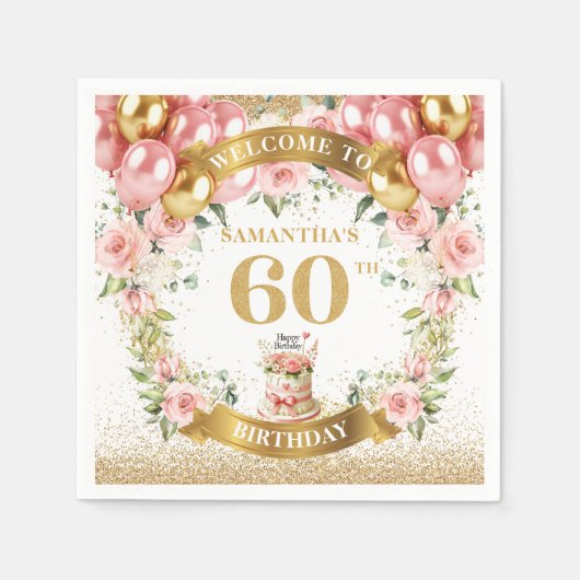 Stijlvolle 60e verjaardag servetten Gold Sparkle B (Voorkant)