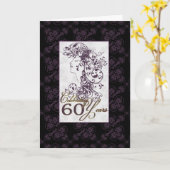 Stijlvolle 60e verjaardagskaart paarse en zwarte kaart (Gele Bloem)