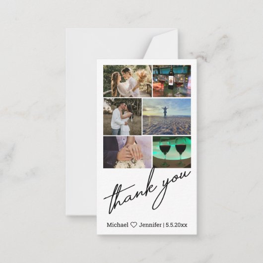 stijlvolle 6 foto ' s collage bruiloft bedankt notitiekaartje (Voorkant)