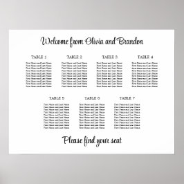 Stijlvolle 7 Tafel Bruiloft Zitplaatskaart Poster