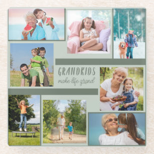 Stijlvolle 8 foto collage grootouders groen glazen onderzetter