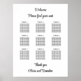 Stijlvolle 9 Tafel Bruiloft Zitplaatskaart Poster
