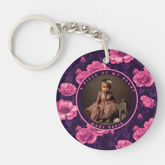 Stijlvolle aandenken Florale Roos Sleutelhanger (Voorkant)