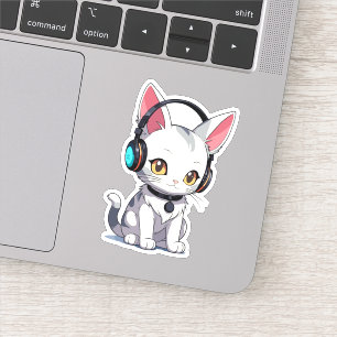 Stijlvolle Aandoenlijke Kat met Koptelefoon Sticker