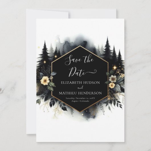 Stijlvolle aangepaste betoverde bos bruiloft save the date (Voorkant)