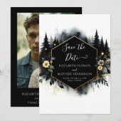 Stijlvolle aangepaste betoverde bos bruiloft save the date (Voorkant / Achterkant)