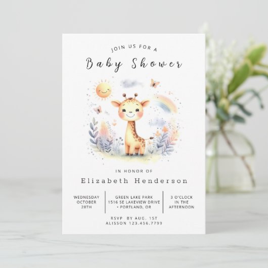 Stijlvolle aangepaste Giraffe Baby shower Kaart (Staand voorkant)