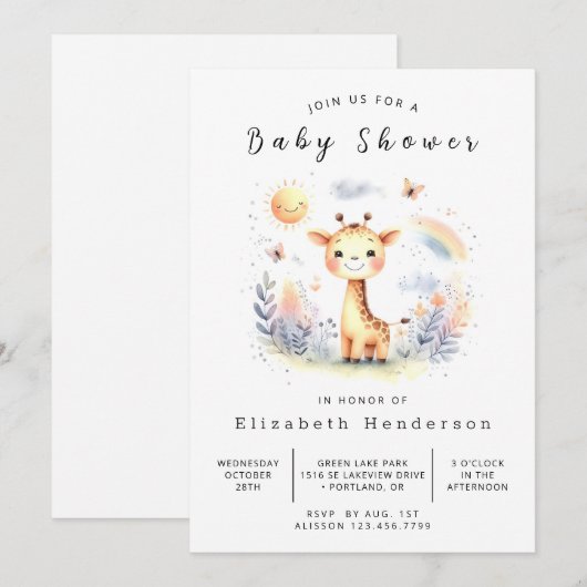 Stijlvolle aangepaste Giraffe Baby shower Kaart (Voorkant / Achterkant)