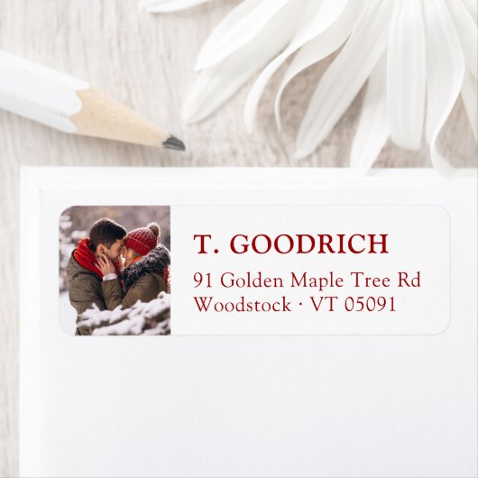Stijlvolle aangepaste kerstfoto rood retouradres etiket (Insitu)