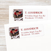 Stijlvolle aangepaste kerstfoto rood retouradres etiket