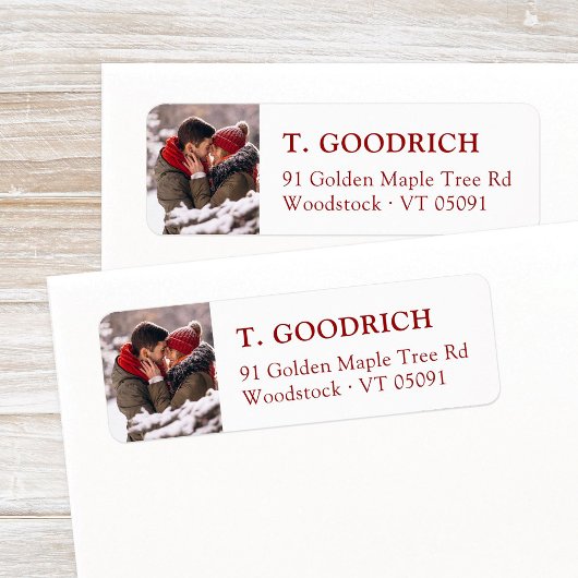 Stijlvolle aangepaste kerstfoto rood retouradres etiket