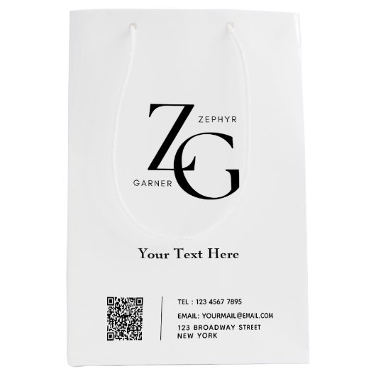 Stijlvolle aangepaste Logo | QR Code Business Whit Medium Cadeauzakje (Voorkant)