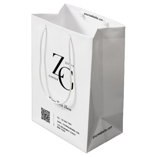 Stijlvolle aangepaste Logo | QR Code Business Whit Medium Cadeauzakje (Achterkant Gekanteld)