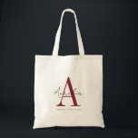 Stijlvolle aangepaste monogram Naam script Tote Bag<br><div class="desc">Elegante, stijlvolle canvas tas met uw eigen naam en monogram in een trendy handgeschreven scriptkalligrafie in een minimalistische Bourgogne en zwart, dit door typografie aangedreven ontwerp is een geweldig cadeau voor medewerkers, docenten, touringcars, vriendinnen, vriendjes, vrouwen, dochters, of andere werk- of gezinsleden! Geweldig voor de kantoor, de boodschappen of de...</div>