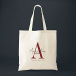 Stijlvolle aangepaste monogram Naam script Tote Bag<br><div class="desc">Elegante, stijlvolle canvas tas met uw eigen naam en monogram in een trendy handgeschreven scriptkalligrafie in een minimalistische Bourgogne en zwart, dit door typografie aangedreven ontwerp is een geweldig cadeau voor medewerkers, docenten, touringcars, vriendinnen, vriendjes, vrouwen, dochters, of andere werk- of gezinsleden! Geweldig voor de kantoor, de boodschappen of de...</div>