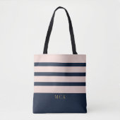 Stijlvolle aangepaste monogram navy & blush gestre tote bag (Voorkant)