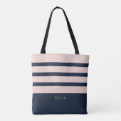 Stijlvolle aangepaste monogram navy & blush gestre tote bag (Achterkant)