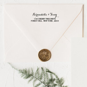 Stijlvolle aangepaste naam en adres — houten kunst rubberstempel