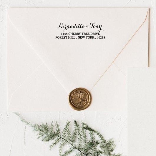 Stijlvolle aangepaste naam en adres — houten kunst rubberstempel