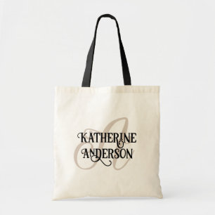 Stijlvolle aangepaste naam en Initiaal zwart en gr Tote Bag