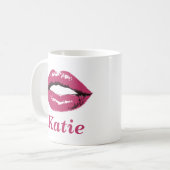 Stijlvolle aangepaste naam Mok met roze lippen (Voorkant links)