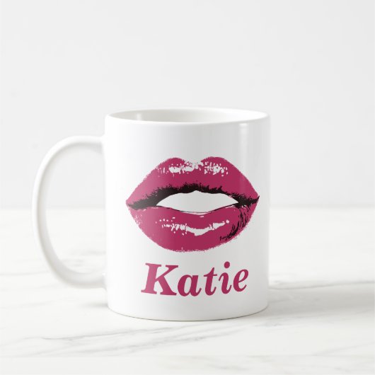Stijlvolle aangepaste naam Mok met roze lippen (Links)