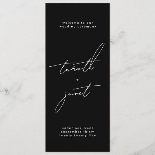 Stijlvolle aangepaste namen Trouwceremonie Program Programmakaart (Voorkant)