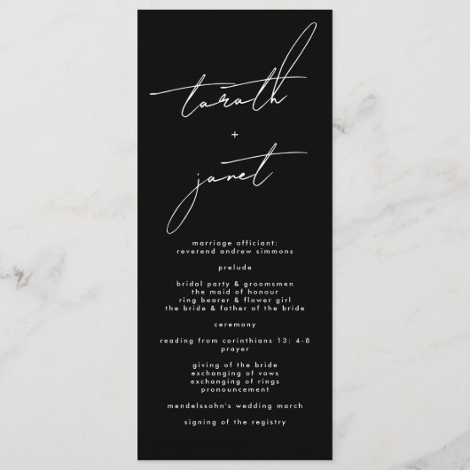 Stijlvolle aangepaste namen Trouwceremonie Program Programmakaart (Achterkant)