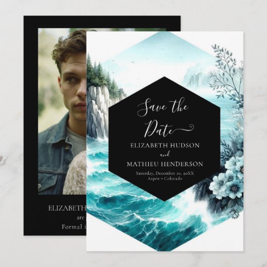 Stijlvolle aangepaste nautische bruiloft save the date (Voorkant / Achterkant)