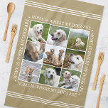 Stijlvolle aangepaste tekst fotocollage honden gou theedoek<br><div class="desc">Creëer een handige, gepersonaliseerde keukenhanddoek met negen gekoesterde foto's, omlijst door de hartverwarmende boodschap: "Thuis is waar mijn honden zijn." Deze stijlvolle sjabloon is voorzien van een fotocollage gerangschikt in een rasterformaat en traditionele stijlbelettering. Tekst kan worden aangepast aan uw foto's. Perfect voor foto's van familie, vrienden, kinderen of huisdieren,...</div>