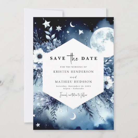 Stijlvolle aardse maanverlichte bruiloft save the date (Voorkant)