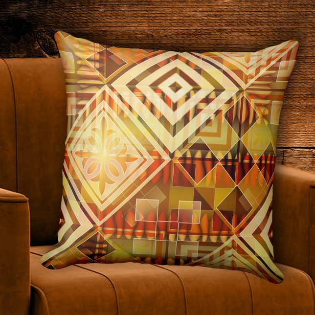 Stijlvolle Abstracte geometrische kunst Herfstkuss Kussen (Retro abstract design pillow featuring a warm colored pattern in geometrical shapes. )