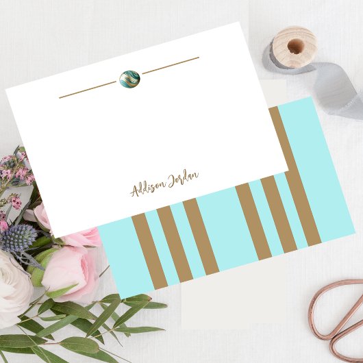 Stijlvolle Abstracte gouden & Blauwgroen Orb Notitiekaartje