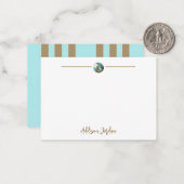 Stijlvolle Abstracte gouden & Blauwgroen Orb Notitiekaartje (Voorkant / Achterkant in situ)