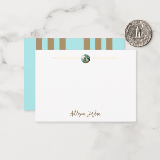 Stijlvolle Abstracte gouden & Blauwgroen Orb Notitiekaartje (Voorkant / Achterkant in situ)