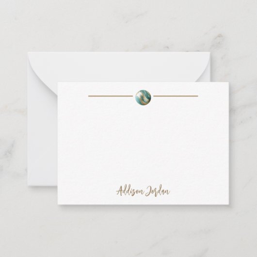 Stijlvolle Abstracte gouden & Blauwgroen Orb Notitiekaartje (Voorkant)