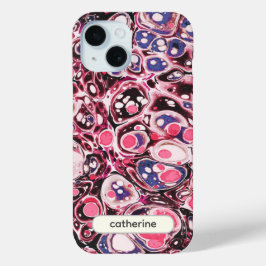 Stijlvolle Abstracte Roze Blauwe Marmeren Naam iPhone 15 Case