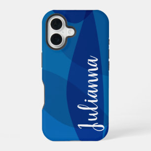 Stijlvolle abstracte vormen in blauw gepersonalise iPhone 16 hoesje