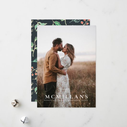 Stijlvolle achternaam Vakantiepatroon Kerst Kaart (Voorkant / Achterkant in situ)