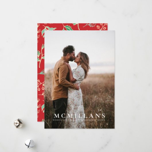 Stijlvolle achternaam Vakantiepatroon Kerst Kaart (Voorkant / Achterkant in situ)