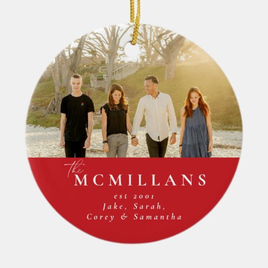 Stijlvolle achternaam vakantiepatroon Kerstmis Keramisch Ornament (Voorkant)