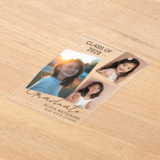 Stijlvolle Acryl Afstuderen Aankondiging (blk font (Laagn)