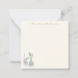 Stijlvolle afbeelding van kat Botanische illustrat Notitiekaartje