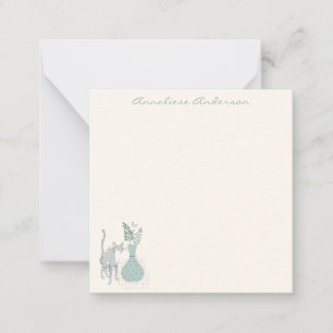 Stijlvolle afbeelding van kat Botanische illustrat Notitiekaartje