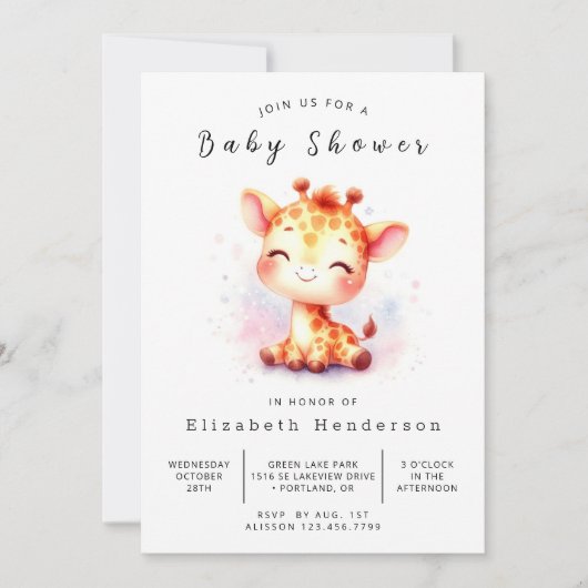 Stijlvolle afdrukbare Giraffe Baby shower Kaart (Voorkant)