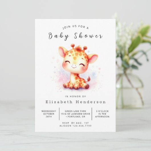 Stijlvolle afdrukbare Giraffe Baby shower Kaart (Staand voorkant)