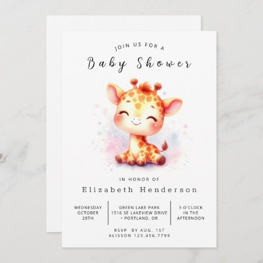 Stijlvolle afdrukbare Giraffe Baby shower Kaart (Voorkant / Achterkant)