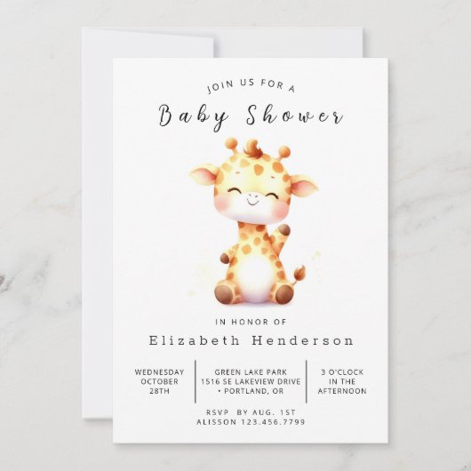 Stijlvolle afdrukbare Giraffe Baby shower Kaart (Voorkant)